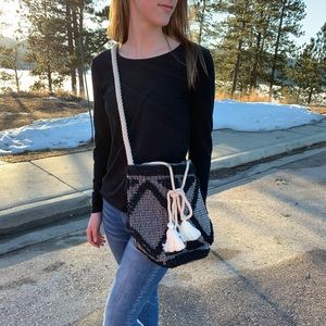 NWT Boho Woven Black Rope Crossbody Bag